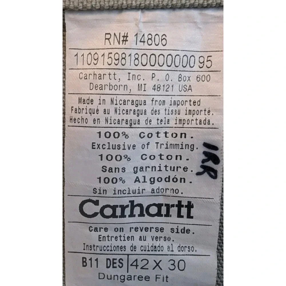 Carhartt‎ Dungaree Rugged Work Pants Canvas Size 42x30 Beige Workwear Streetwear